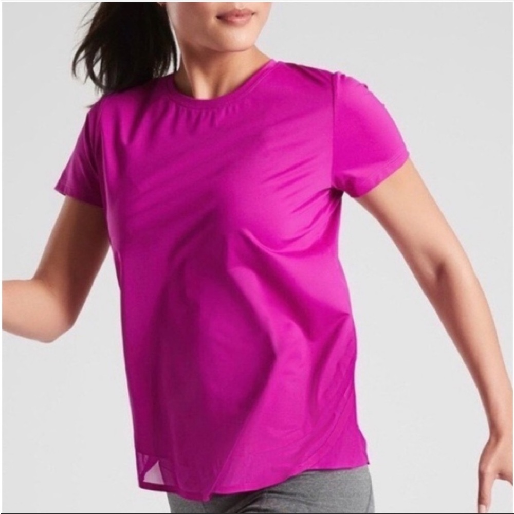 ATHLETA Pink Cadence Mesh Hem Tee